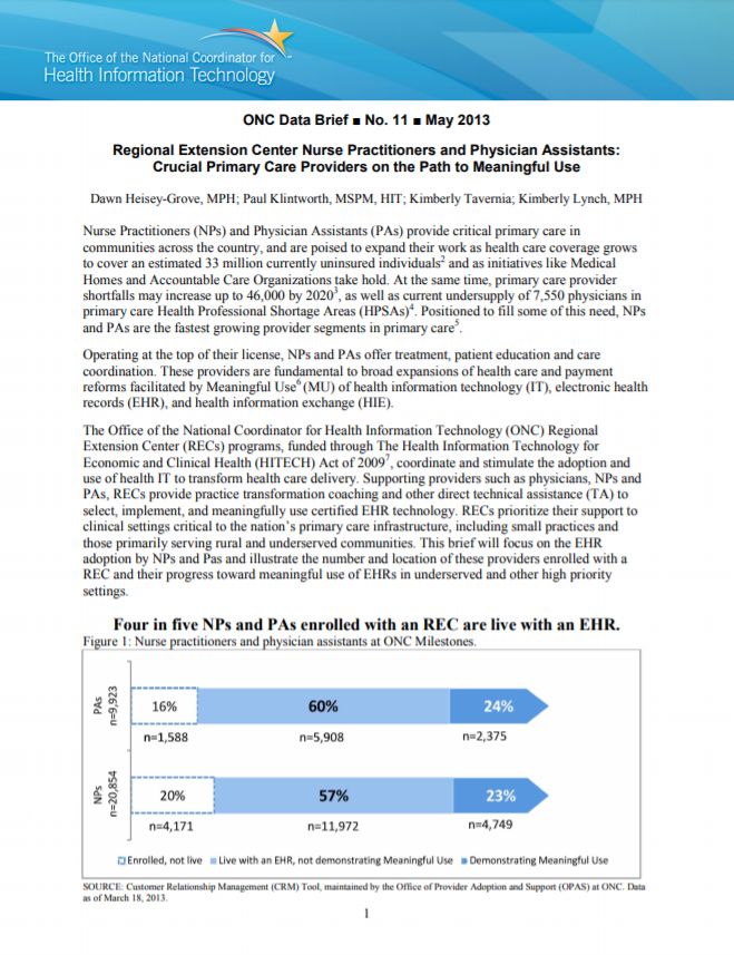 Regional Extension Center Nurse Practitioners and Physician Assistants: Crucial Primary Care Providers on the Path to Meaningful Use